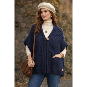 KILRONAN Knitwear Poncho Sweater Cardigan Merino Wool Cableknit One Size Ireland